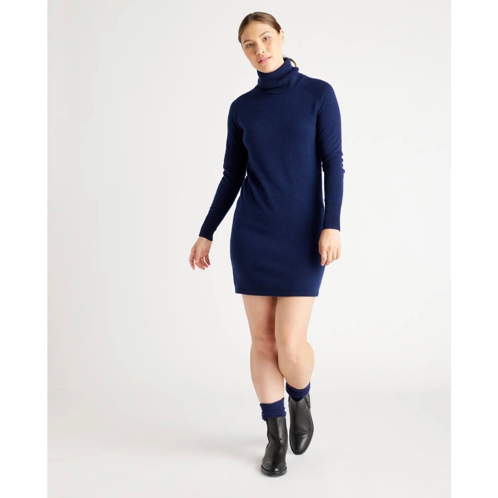 QUINCE Navy Mongolian Cashmere Turtleneck Sweater Dress Size Large